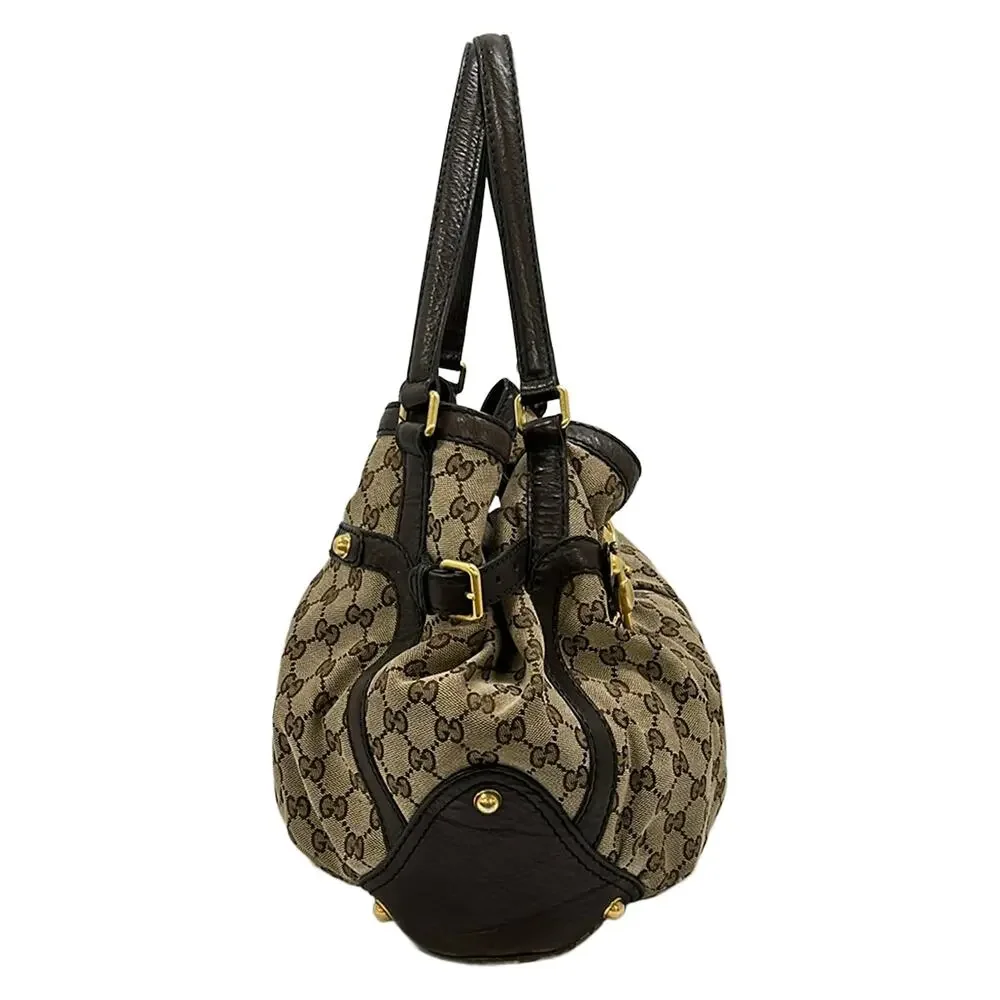Gucci Jockey Hobo Tote Bag 203546 Beige Dark Brown Jacquard Leather